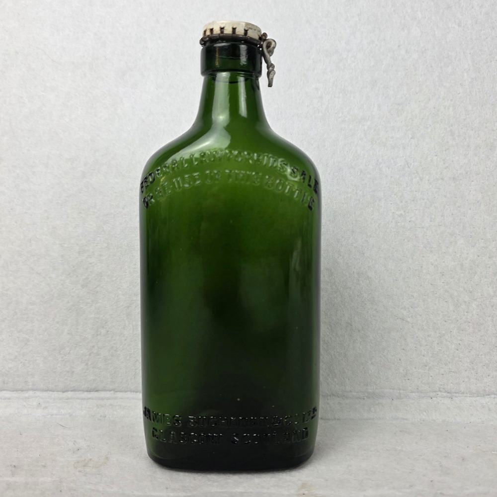 Vintage James Buchanan Scotch Whisky Green Bottle Kork-N-Seal Cap Scotland